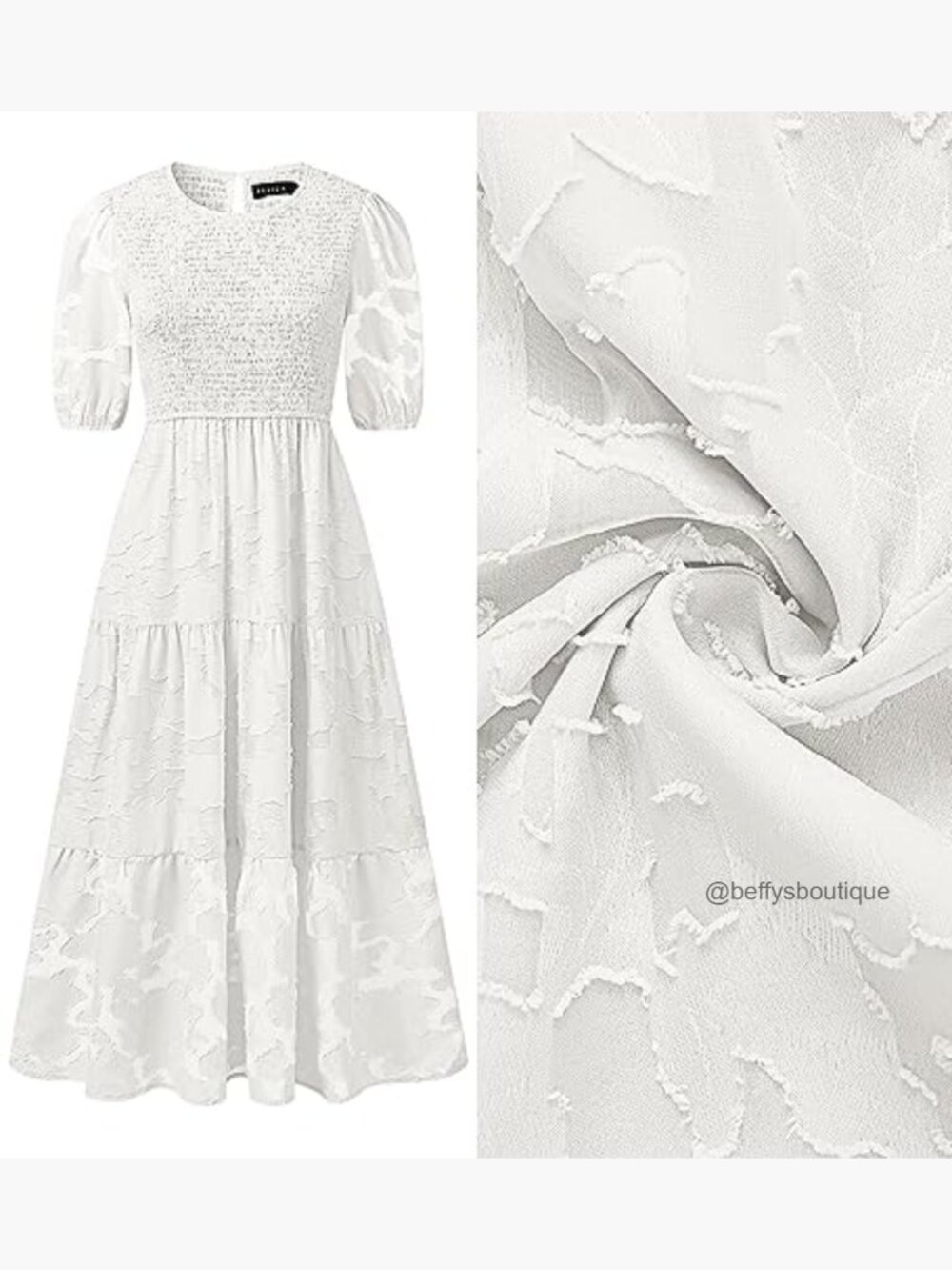 Short Puff Sleeve Smocked Floral Lace Tiered Maxi Dress - Picture 5 of 7